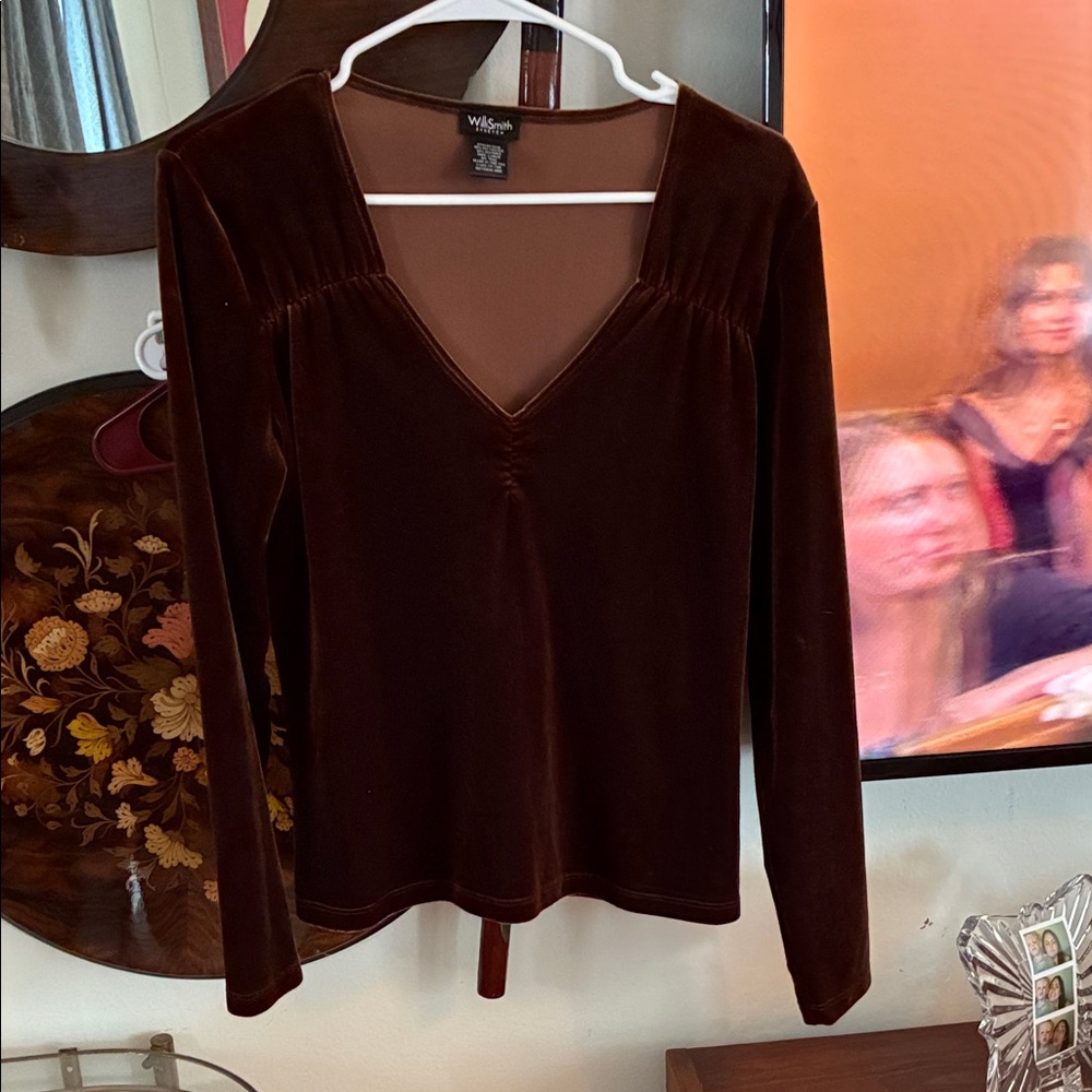 Willi Smith Deep Brown Velvet Blouse